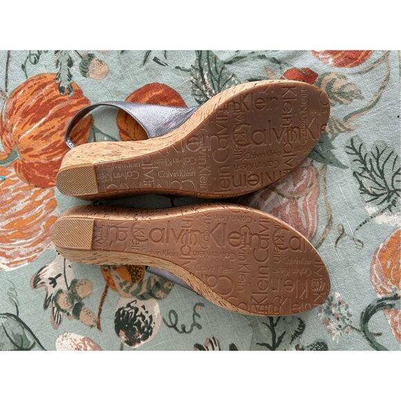 Calvin Klein Heidy Platform Cork Wedge Heels, Slingback Pumps, Sz 8.5 - Picture 9 of 11